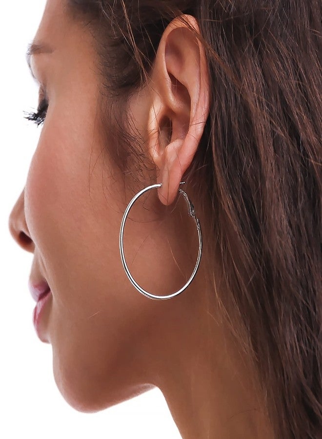 OOOPEL 2mm Sterling Silver Hoop Earrings For Women Large Silver Hoops Hypoallergenic Thin Big Silver Earrings For Women - Image 4